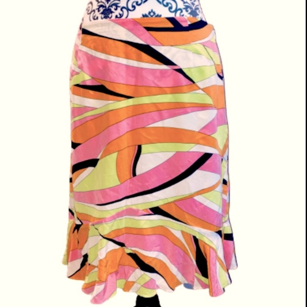 Talbots Petites Women's 10 Silk Vintage Colorful Flowing Ruffle Slip MIDI Skirt
